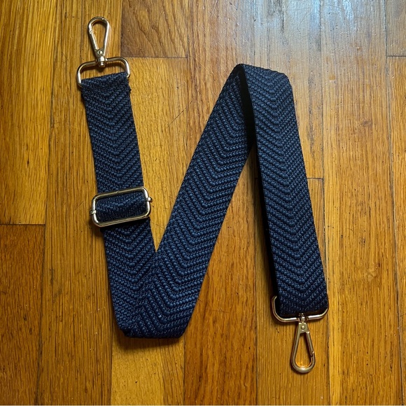 Navy Chevron Woven Crossbody Adjustable Guitar Bag Purse Strap, Gold Hardware - Picture 2 of 4